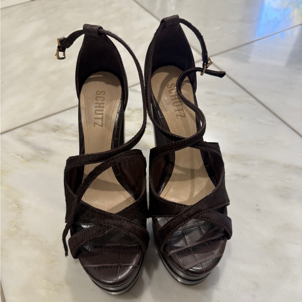 SCHUTZ vintage Dark Brown Platform high heels Sandals - Picture 3 of 7